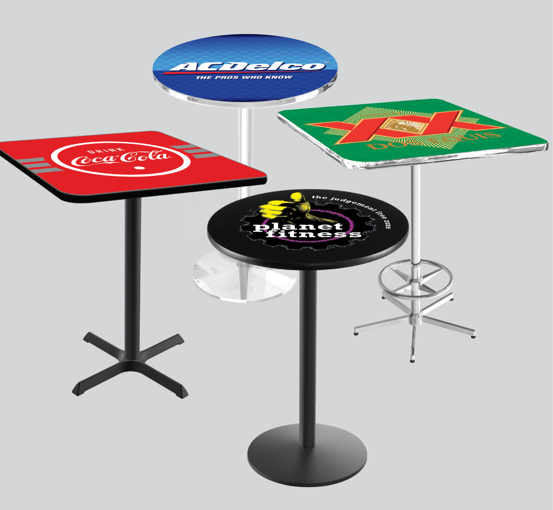 Custom Logo Promotional Pub Tables made with your own logo